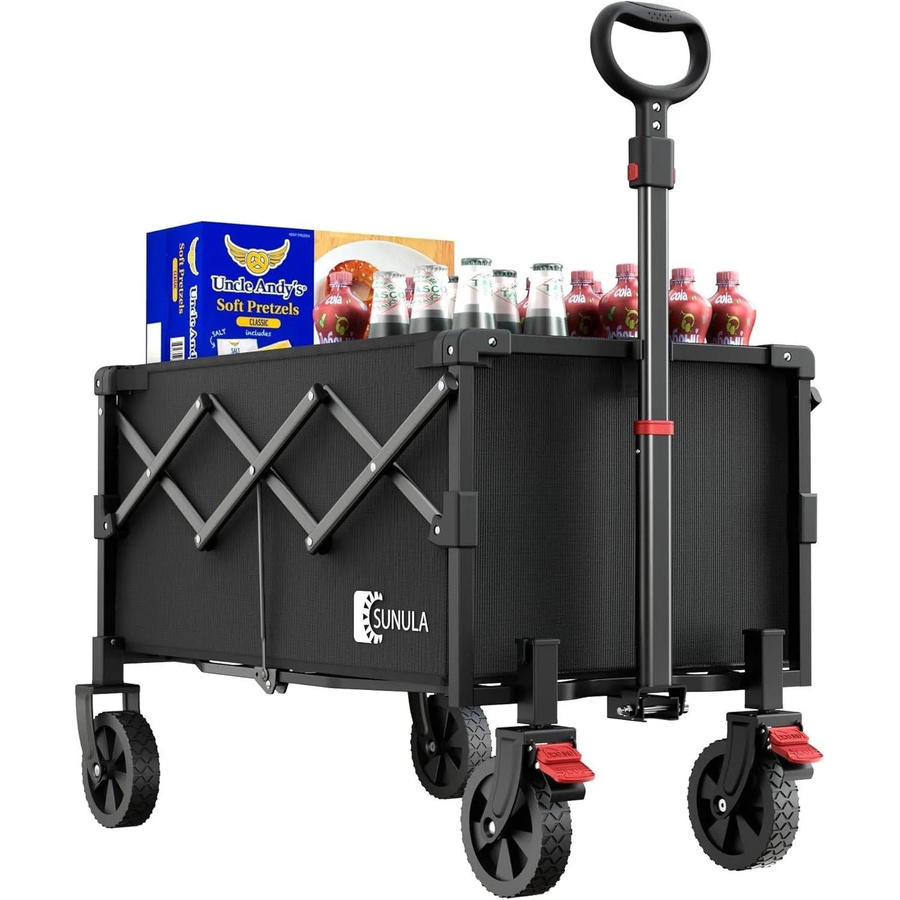 SUNULA Bollerwagen faltbar Schwarz mit 80L Volumen und 100KG Tragkraft - Bild 2