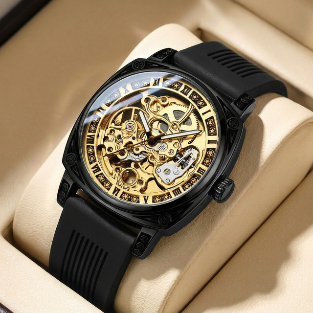 CAROTIF Armbanduhr, Mechanisch, Schwarzes Zifferblatt, Silikon, Herren - Bild 1