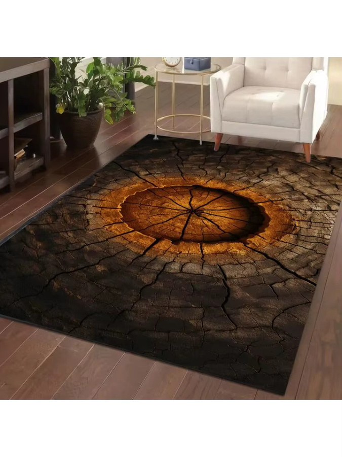 Moderner 3D-Illusion-Teppich mit geometrischem Ringmuster in Braun für Wohnzimmer, Schlafzimmer und Flur - Bild 2