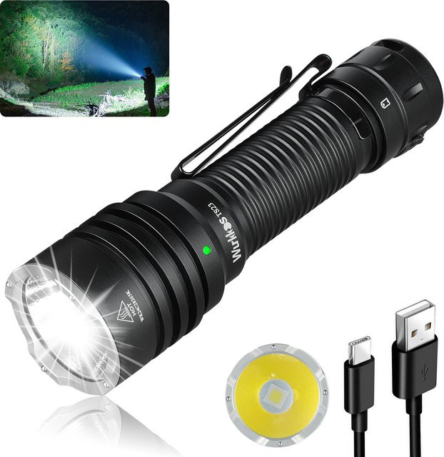 Wurkkos TS23 Taktische Taschenlampe mit XHP70.3 HI LED, 5000 Lumen, 21700 Wiederaufladbar, Schwarz, IPX8 Wasserdicht mit Heckschalter - Bild 1