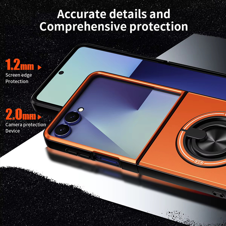 Stoßfeste Panzer-Handyhülle für Samsung Galaxy Z Flip mit Kameraschutz, Ständer und Magnetverschluss in Blau oder Orange - Bild 3