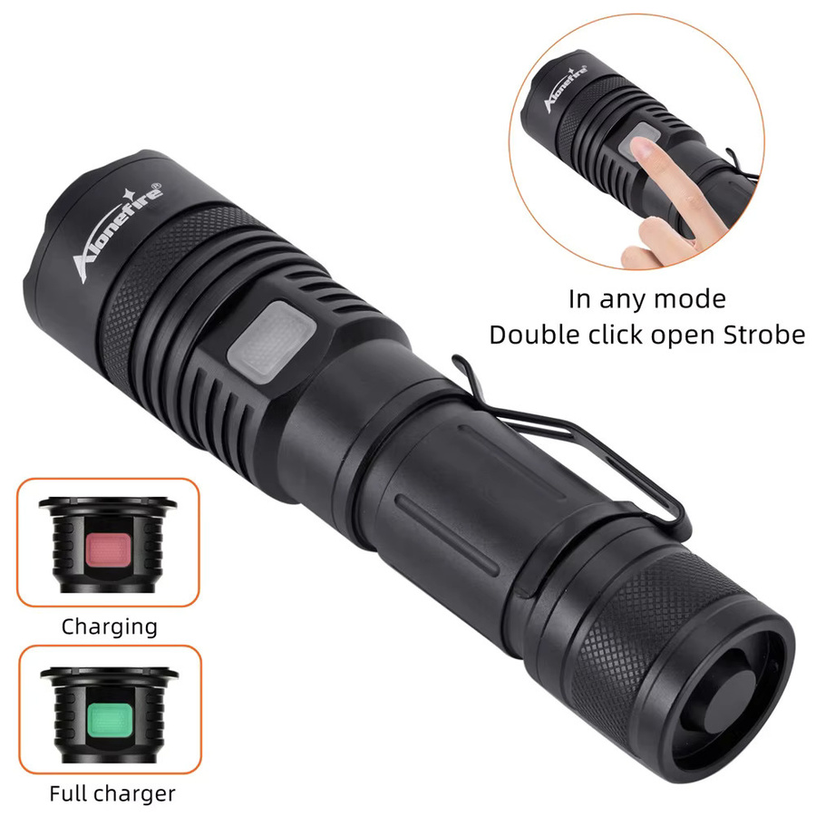 Alonefire LED-Taschenlampe mit Zoom-Funktion und 4 Farben Weiß/Rot/Grün/Blau, USB wiederaufladbar, Schwarz - Bild 5