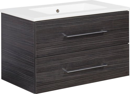 FACKELMANN Badmöbel-Set b.perfekt in Dark-Oak und Grau mit Keramikwaschbecken, Wandmontage, B/H/T: 82 x 51 x 48 cm - Bild 1