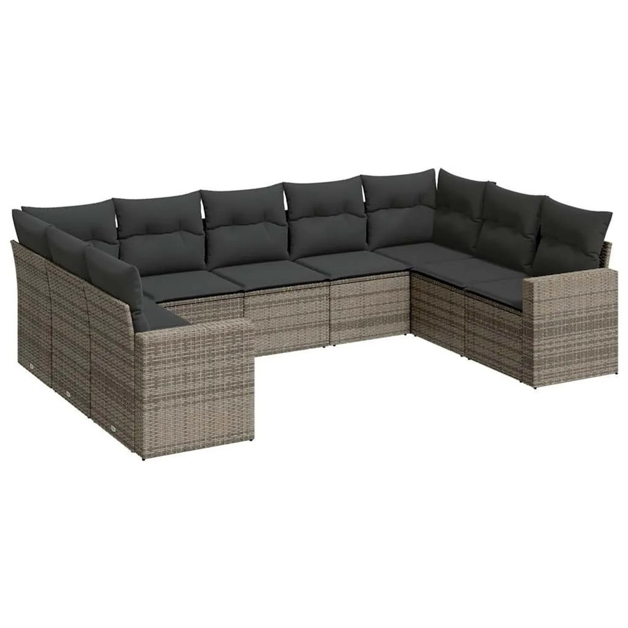 vidaXL 9-tlg. Garten-Sofagarnitur in L-Form aus grauem Poly-Rattan mit Sitzkissen und Rückenkissen - Bild 2