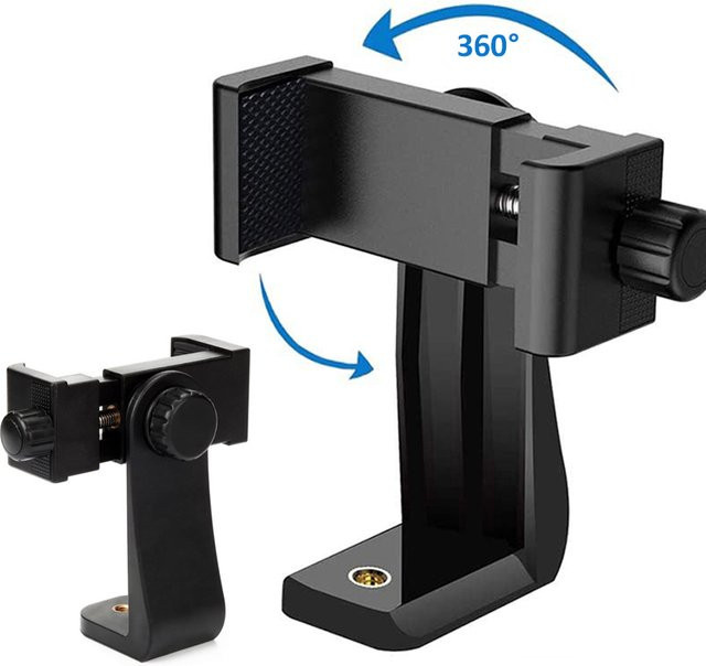 Universal Stativhalterung mit 360-Grad-Drehung und 1/4 Gewindeloch für Smartphone und Handy, Schwarz - Bild 1
