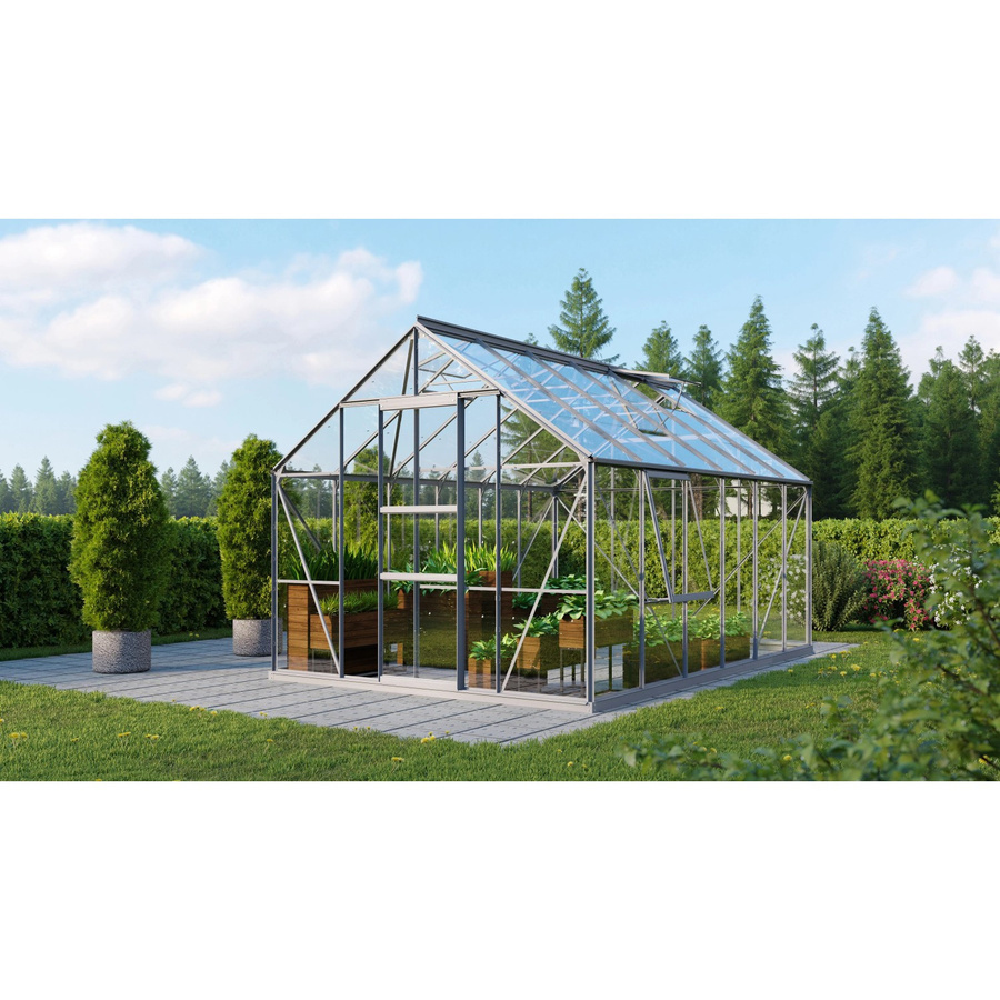 Vitavia Gewächshaus Meridian 9900 mit Fundament und Regenrinnen aus eloxiertem Aluminium und Sicherheitsglas mit Satteldach, 9,9 m² - Bild 2