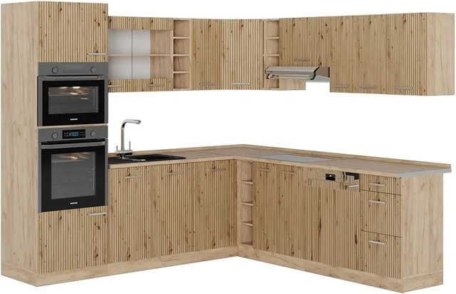 Vicco R-Line Eckküche Artisan-Eiche/Goldkraft Eiche B/T/H: 237 x 247 cm - Bild 1