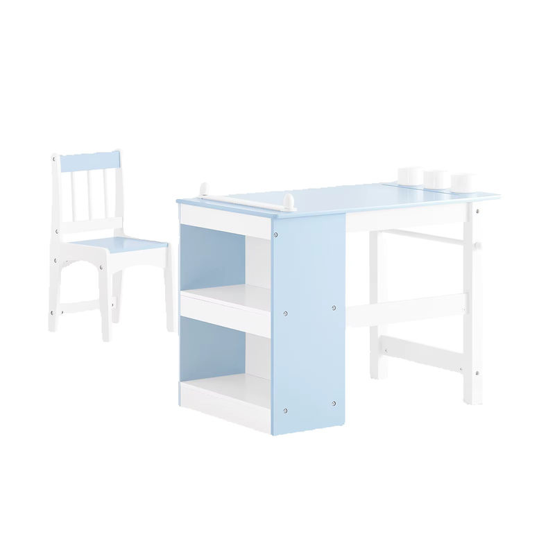 SoBuy KMB60 Kindertisch und Stuhl Set mit Aufklebern in Natur und Blau inklusive 3 Stifthaltern - Bild 2