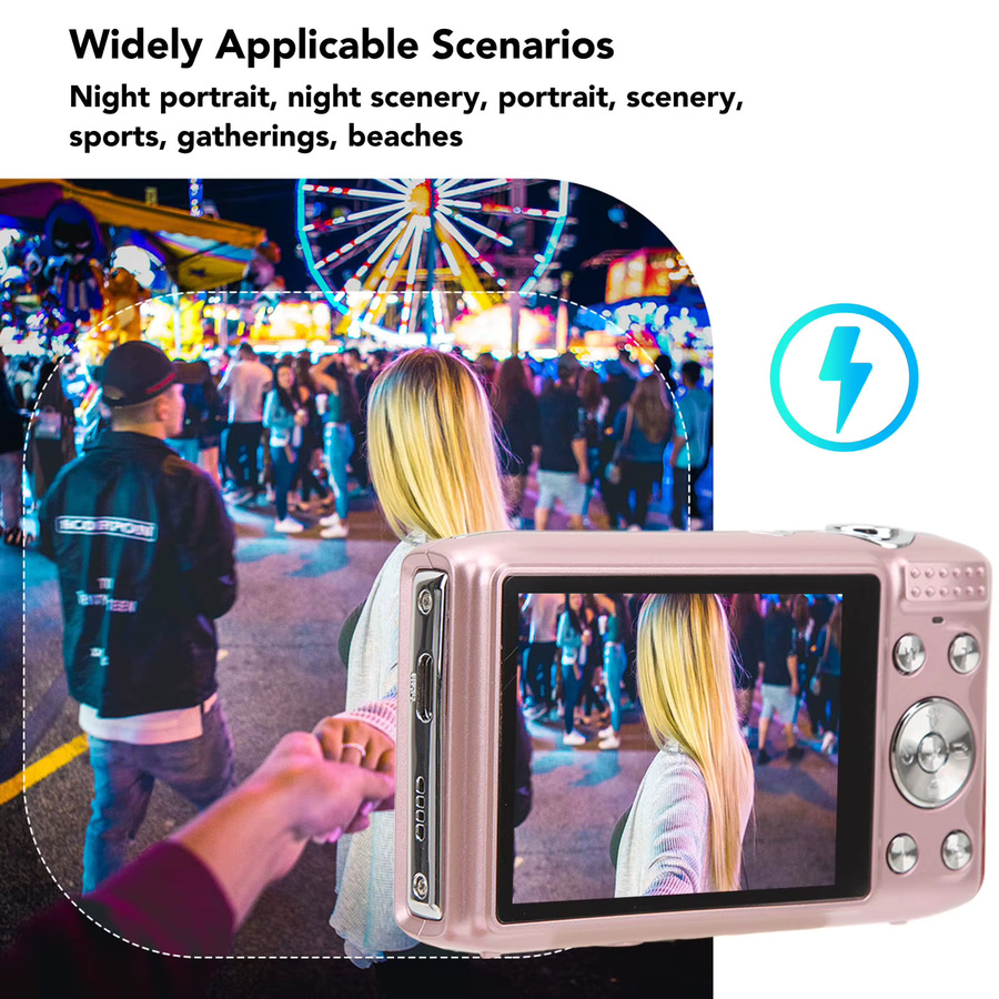 Qiilu 4K Digitalkamera mit 58 MP, 2,88-Zoll-Bildschirm, 16-fachem Zoom und Makro-Funktion in Pink - Bild 4
