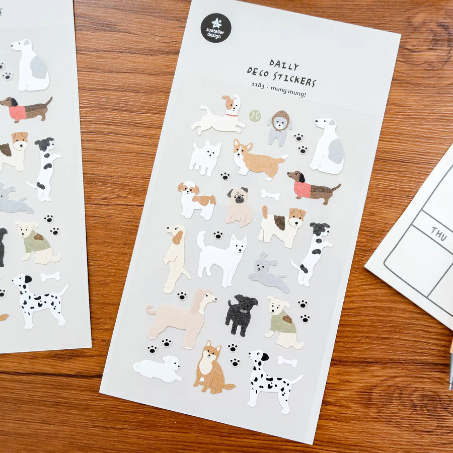 Suatelier Happy Dogs Mung Mung Papieraufkleber für Scrapbooking und DIY Journaling, Mehrfarbig - Bild 2