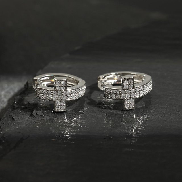 Lucky Star Jewelry Creolen, Zirkon, Kreuz, Damen Herren - Bild 1