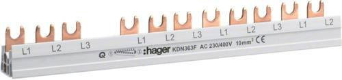 Hager Anschlussblock Phasenschiene 3-polig 63A 10 mm² für 12 Module grau - Bild 1