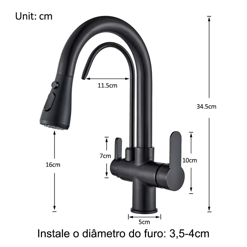 Wanmivezlo Küchenarmatur aus Edelstahl mit Ausziehbrause und Trinkwasserauslass für Wasserfilter, Matt Schwarz - Bild 5
