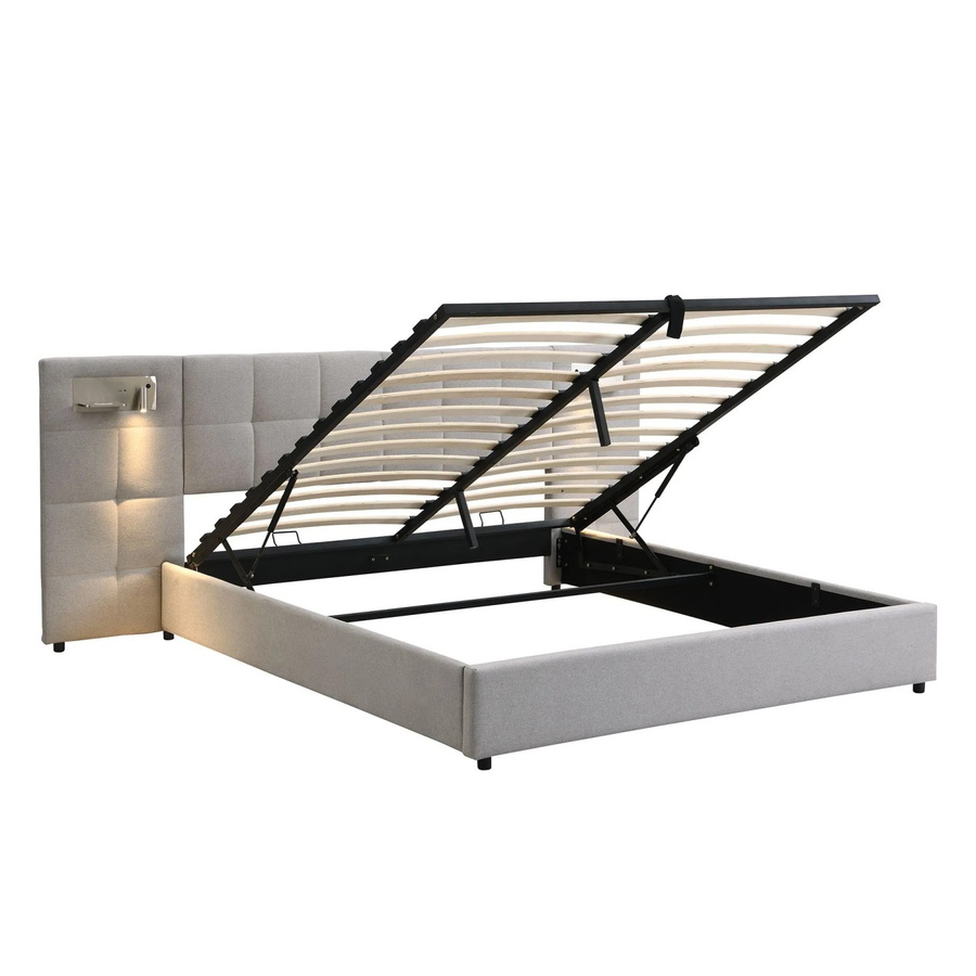 okwish Polsterbett Grau mit Wireless Charging, USB-Anschluss und integriertem Leselicht, Bettgestell mit Lift-up-Funktion, B/T/H: 180 x 200 x 102 cm - Bild 2