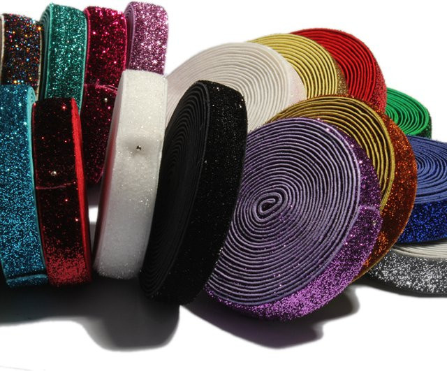 5Yards Glitzerndes elastisches Gummiband für Stirnbänder und Kleidung, Breite: 1,5 cm, Farben: Pink und Multicolour - Bild 1
