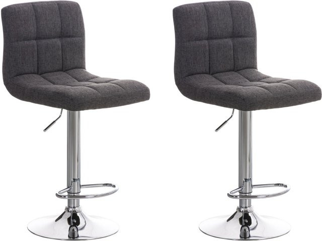 CLP 2er Set Barhocker Peru mit Stoffbezug, drehbare und höhenverstellbare Barstühle mit Lehne und Metallgestell in Chrom-Optik, Grau/Silber - Bild 1