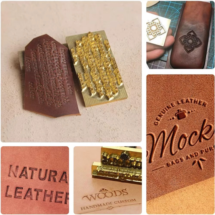 Personalisierter Lederstempel von QWELL mit Messingform in Gold für Text, Logo oder Design zur Markenprägung und zum Basteln - Bild 2