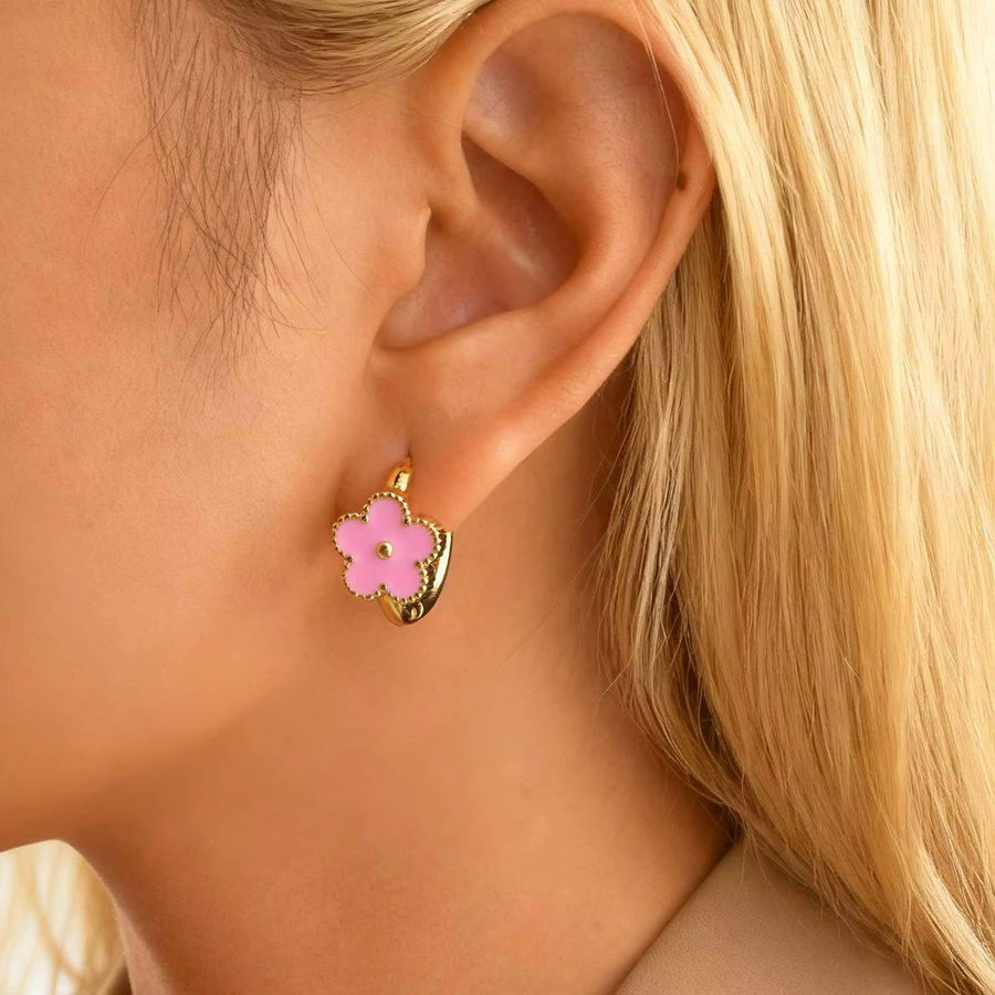 prjewel Creolen, Edelstahl, Gold, Emaille-Blumen, Damen - Bild 3