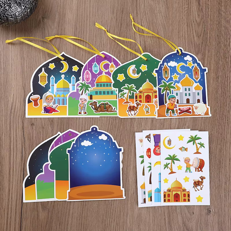 ZQNYCY 48-teiliges Eid Mubarak Bastelset mit Ramadan Geschenk-Etiketten und DIY Aufklebern in Mehrfarbig für islamische Dekorationen und Party-Hängende Ornamente - Bild 2