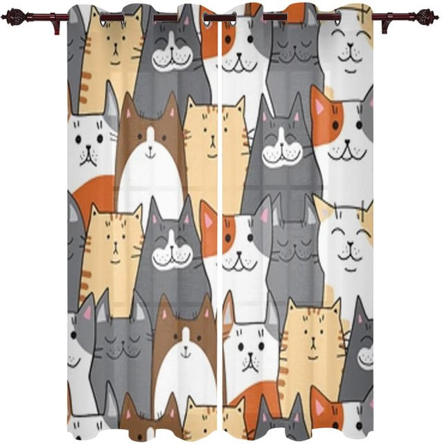 Katzen-Cartoon Fenstervorhang Super Six für Kinderzimmer und Wohnzimmer, halbtransparent, mehrfarbig, Breite: 135 cm, Höhe: 60 cm - Bild 1