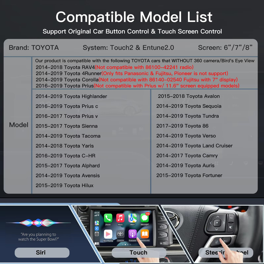 CARABC Wireless CarPlay und Android Auto Decoder für Toyota Highlander, 4Runner, Tundra, RAV4, Tacoma, Land Cruiser, Prado und Auris, Farben: Grau oder Schwarz - Bild 4