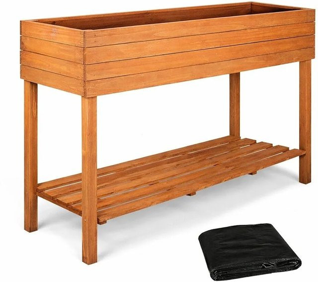 TTL GARDEN Hochbeet Pflanzkasten XL aus Tannenholz in Braun mit Ablagefach, B/T/H: 120 x 40 x 80 cm - Bild 1