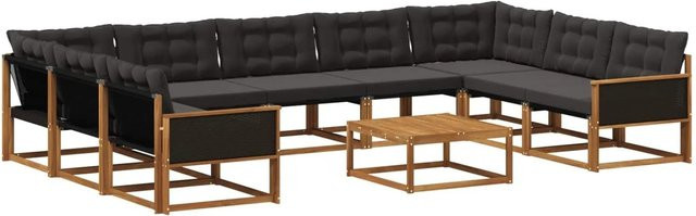 vidaXL Outdoor-Sofagarnitur aus massivem Akazienholz mit 10 Textilene-Kissen in Natur und Schwarz - Bild 1