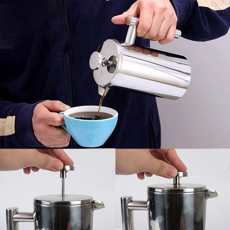 NICEYARD French Press Kaffeebehälter aus Edelstahl in Silber mit großer Kapazität für Espresso und Tee