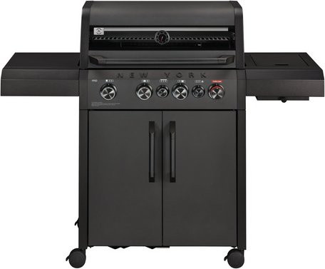 h-Marke Gasgrill New York Pro in matt Graphit Schwarz mit 4 Brennern, Sear-Brenner, Thermometer, Warmhalterist und Rollwagen - Bild 1