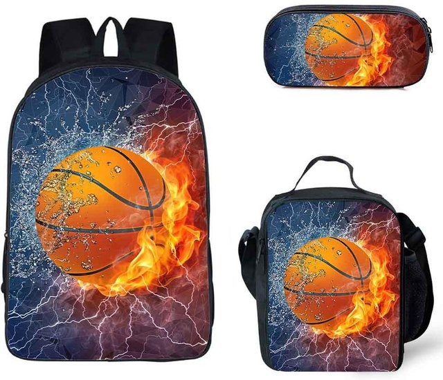 Fancy Style Studio 3er-Set Schulaccessoires mit Basketball-Feuer-3D-Print für Rucksäcke und Federmäppchen, Mehrfarbig - Bild 1
