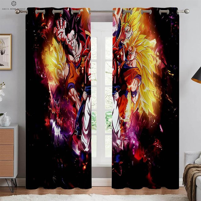 2er-Set Vorhänge mit japanischem Drachen-Print aus Polyester, halbtransparent, B: 50 cm, H: 130 cm, Mehrfarbig - Bild 1