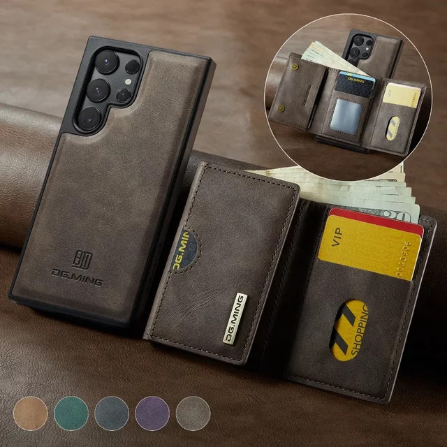 Magnetische Brieftaschenhülle für Samsung Galaxy S26 Ultra S25 Edge S24 S23 S22 Plus S21 mit MagSafe und RFID-Schutz in Grün und Braun - Bild 1