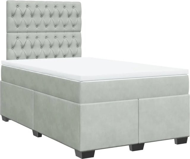 vidaXL Boxspringbett mit Matratze in Hellgrau, Hybridbett mit Taschenfederkern aus Samt, B/T: 120 x 190 cm - Bild 1