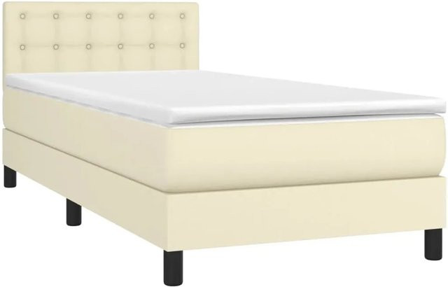 vidaXL Boxspringbett mit Matratze in Beige aus Kunstleder und Stoff, Hybrid-Modell mit Taschenfederkern, B/T: 90 x 190 cm - Bild 1