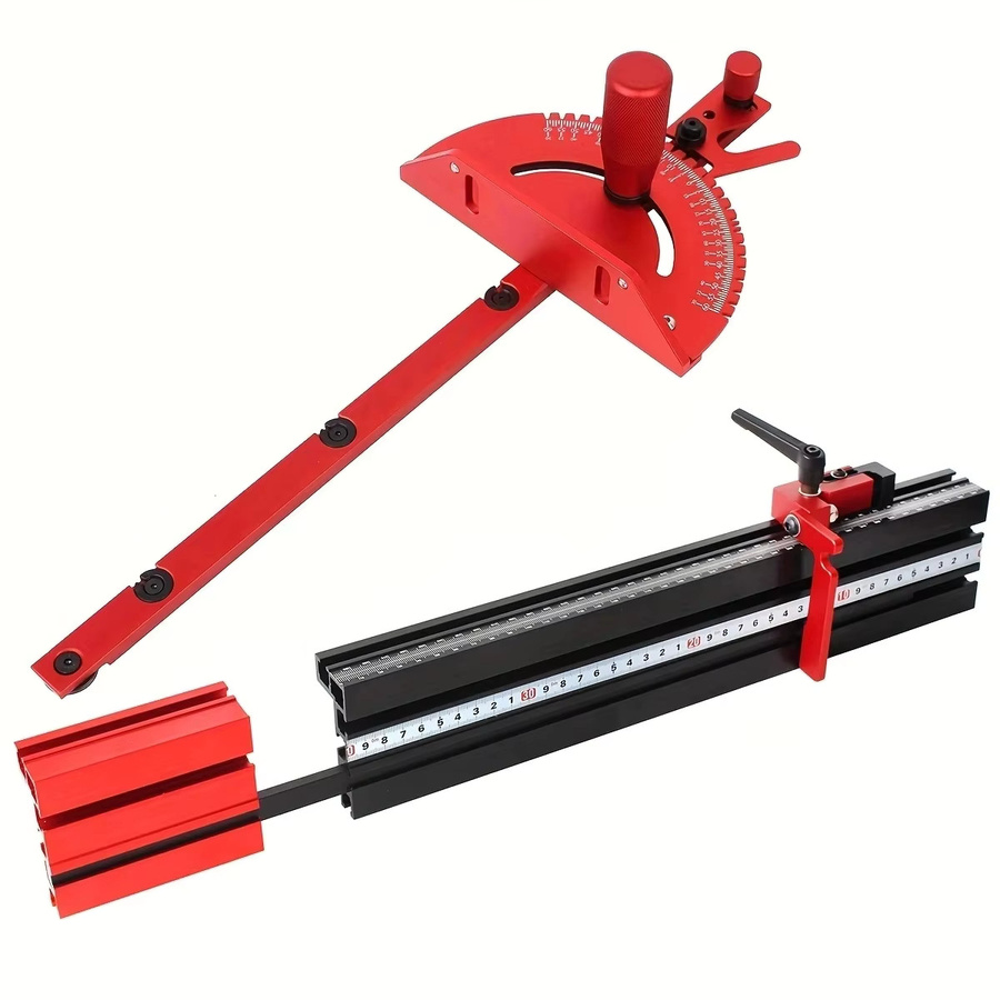 Präzisions-Gehrungslehre aus Aluminium für Tischkreissägen mit Teleskopfunktion, Breite: 50 bis 87 cm, Farbe: Rot - Bild 1