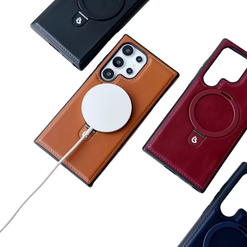 NMEGOU Magnetische MagSafe Lederhülle mit verstecktem Ringständer für Samsung Galaxy S22, S23 Plus und S24 Ultra in Rot - Bild 3