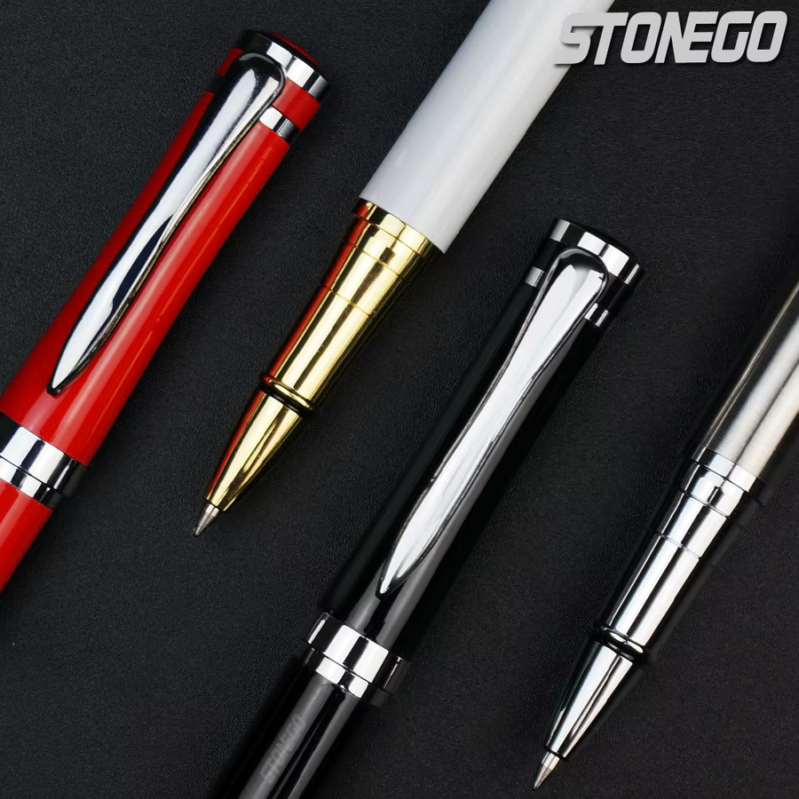 STONEGO Klassischer Metall-Rollerball-Stift in Schwarz mit feiner 0,5mm Spitze - Bild 2