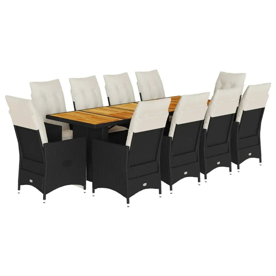 vidaXL 11-teiliges Garten-Bistro-Set aus Poly Rattan und Akazienholz in Schwarz und Cremeweiß - Bild 2