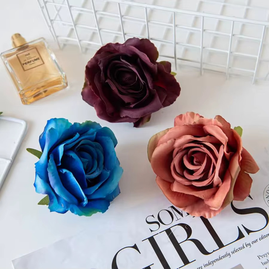 Künstliche Seidenrosen als Clip-Blumen für Brautaccessoires, Hochzeitsdeko und Tischdekoration in Rot, Lila und Mehrfarbig - Bild 2