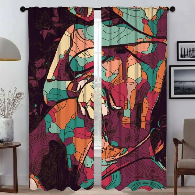 Moderne Verdunkelungsgardinen mit abstraktem Grafikdesign für Wohnzimmer und Schlafzimmer, 2er-Set, B: 50 cm, H: 70 cm - Bild 1
