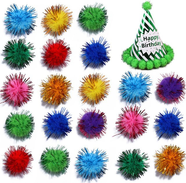 Bunte Glitzer Pompoms aus weichem Plüsch für DIY Bastelarbeiten und Weihnachtsdekoration, Multicolor, 10-35g - Bild 1