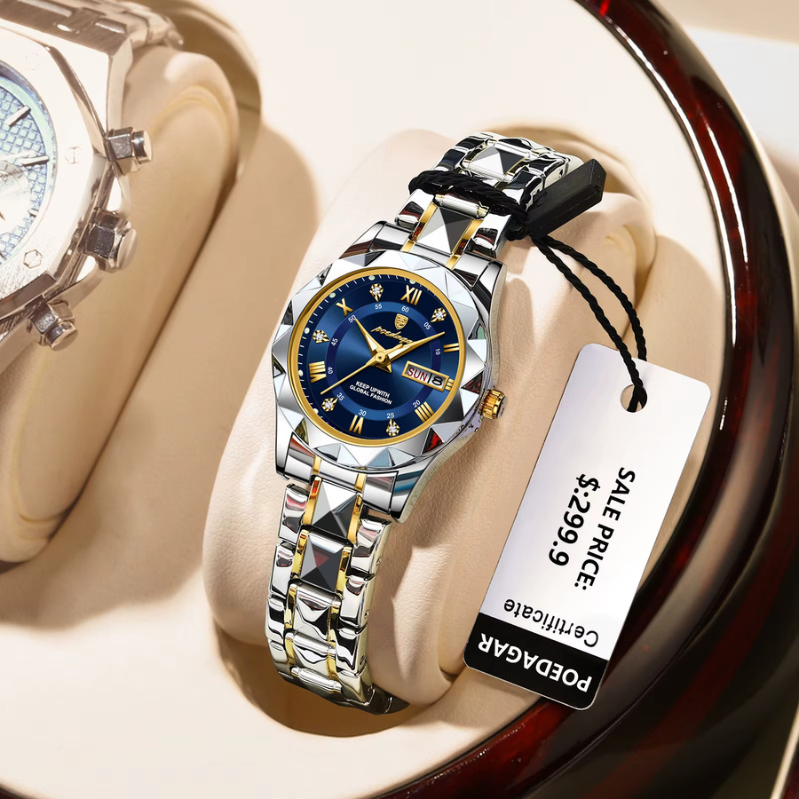 POEDAGAR Armbanduhr Quarz, Edelstahl, Blau, Damen - Bild 2