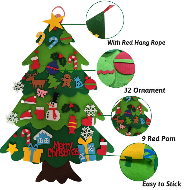 GoolRC Weihnachtsbaum aus Filz mit LED-Lichterkette und 33 hängenden Ornamenten in Grün und Mehrfarbig für Kinder und Dekoration - Bild 7