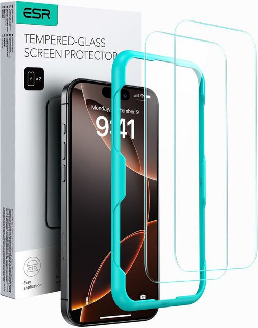 ESR Schutzfolie aus gehärtetem Glas für Apple iPhone 16 und iPhone 15, Full Glue, 2er-Set, Schwarz - Bild 1