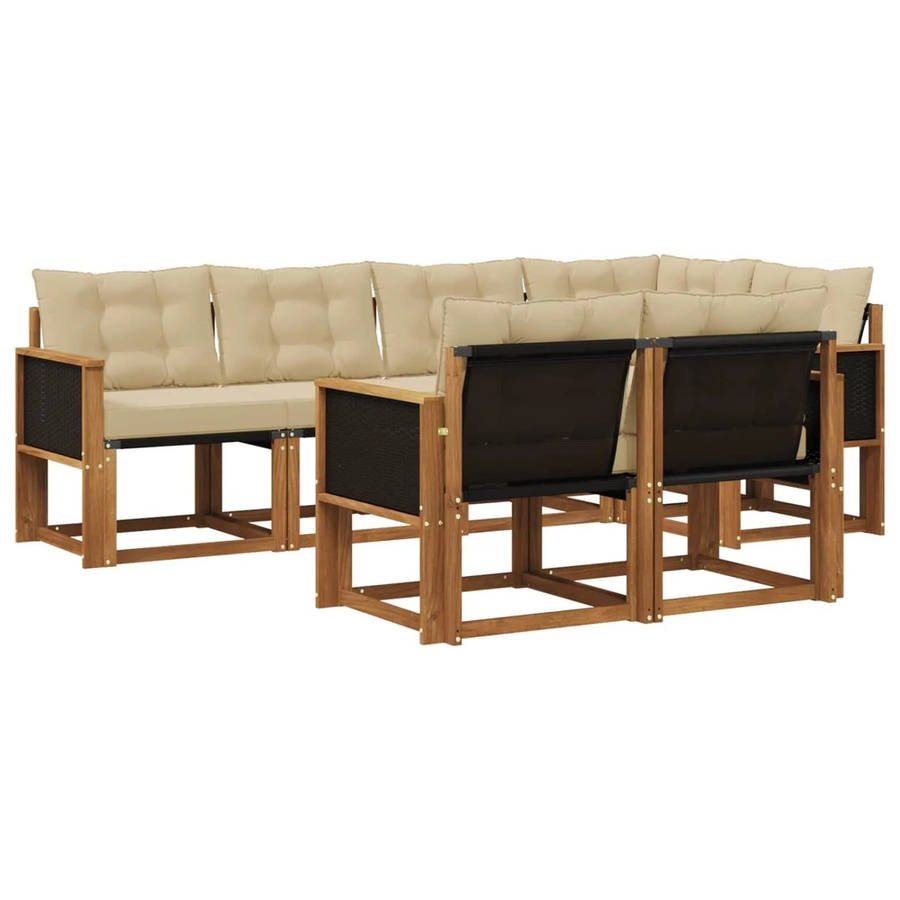 vidaXL Outdoor-Sofagarnitur L-Form aus Akazienholz mit 7 Textilene-Kissen in Natur und Beige - Bild 2