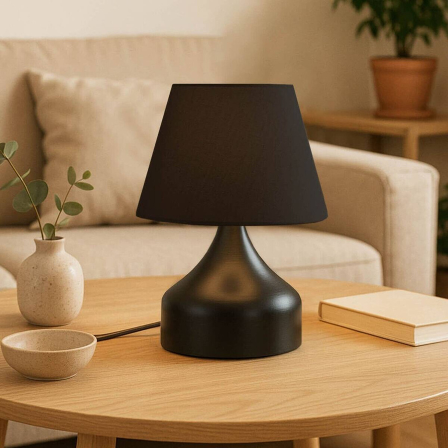Opviq Tischleuchte in Schwarz aus Metall und Stoff mit E27 Fassung, B/T/H: 22 x 22 x 32 cm - Bild 3