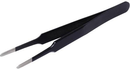 Quadrios 23EC152 ESD Pinzette Flach und Abgerundet aus Edelstahl in Schwarz - Bild 1