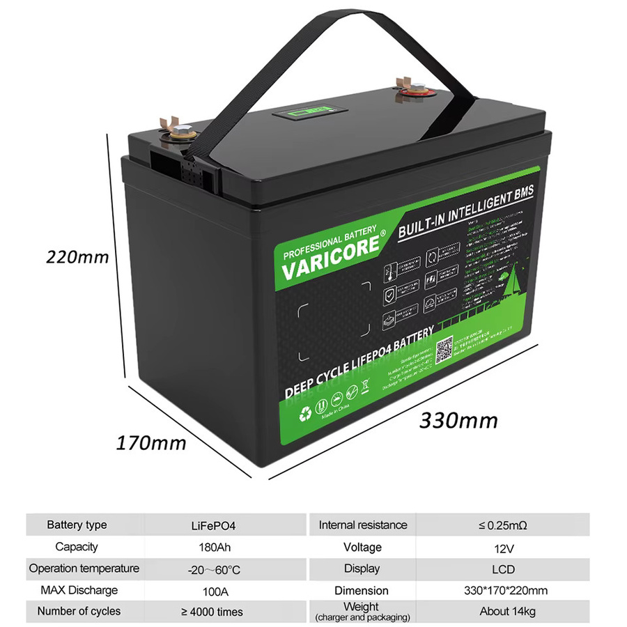 VariCore LiFePO4 Lithium-Eisenphosphat-Batterie 12V/12.8V 180Ah in Schwarz - Bild 2