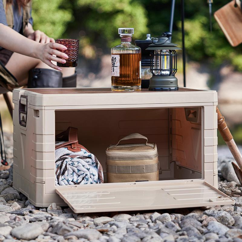 Binchi Outdoor Camping Box mit Holzdeckel in Beige, faltbare Tragetasche und Lagerbox für das Auto - Bild 3