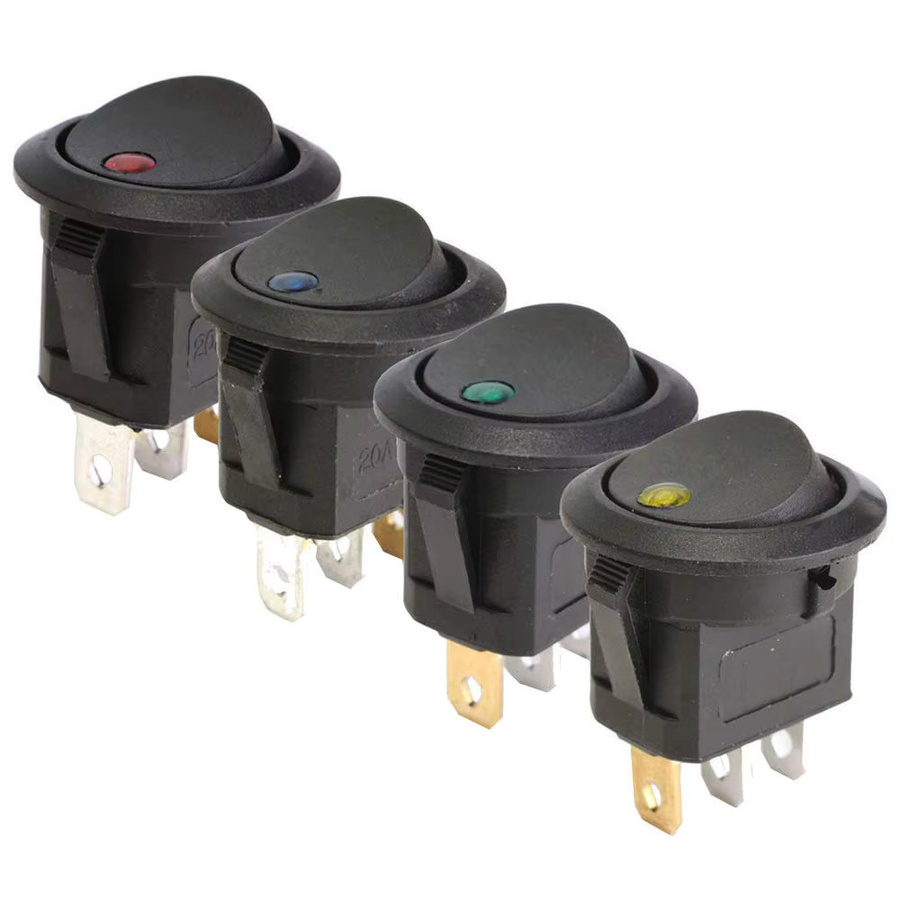 12 Stück ELECAPITAL runder Wippschalter 12 V, zweistufiger 3-poliger LED-Lichtschalter EIN-AUS in Schwarz und Multicolor für Marine-Anwendungen - Bild 2